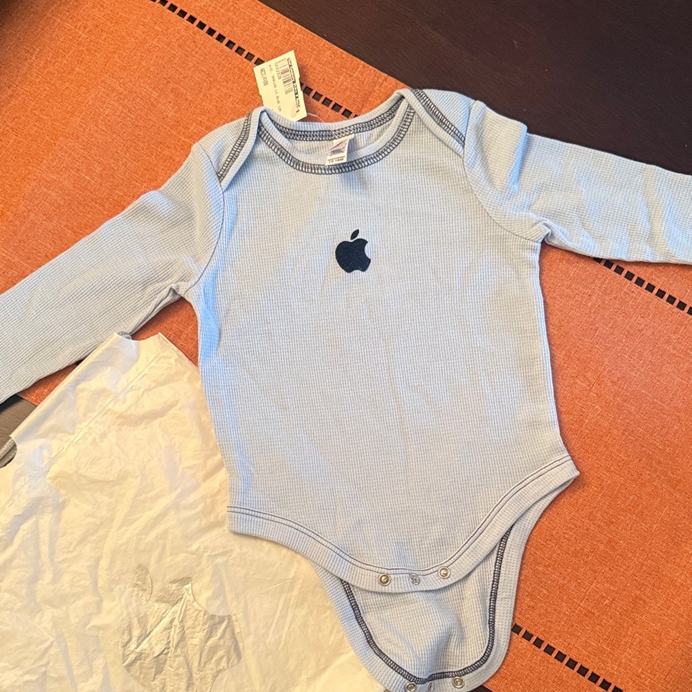 Apple Light Blue Long Sleeve Baby Bodysuit